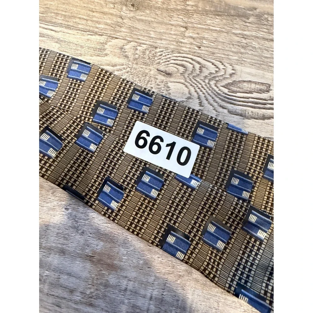 Today's Man Mens Necktie 100% Silk Italian Geometric Brown Blue OS